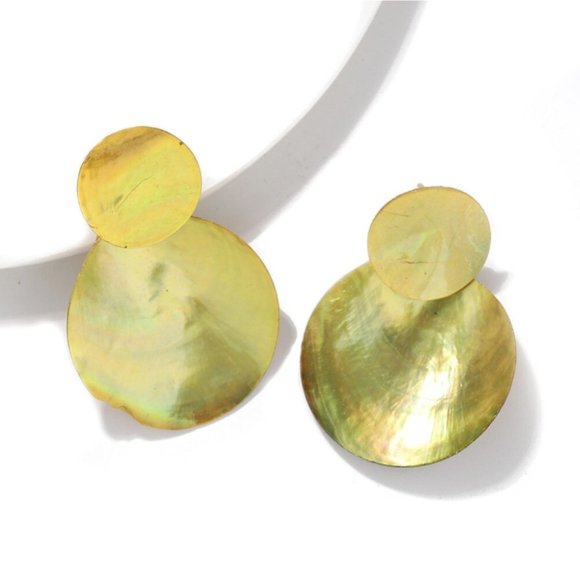 Double Round Retro 80s Yellow Acrylic Earrings - Picture 3 of 4